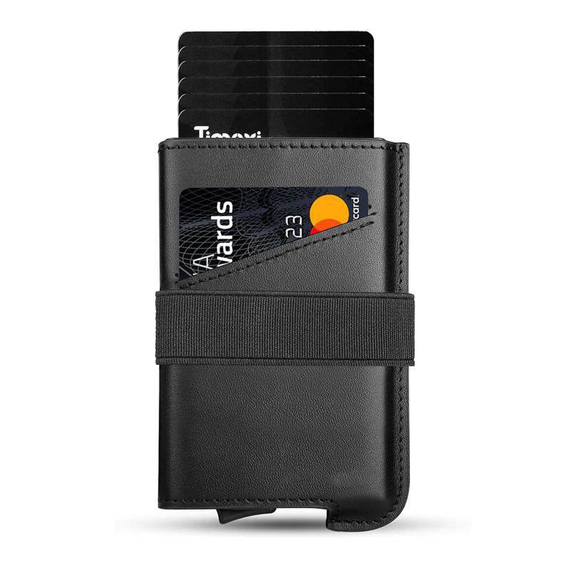 Leather Men's Wallet Compact Mini Card Holder Aluminum Alloy Card Holder Wallet - Mubimart