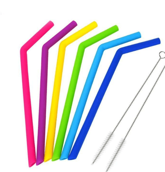 AWESOME REUSABLE RAINBOW SILICONE STRAWS (PACK OF 6 + CLEANING BRUSH) - Mubimart