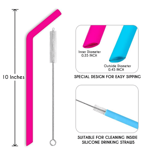 AWESOME REUSABLE RAINBOW SILICONE STRAWS (PACK OF 6 + CLEANING BRUSH) - Mubimart