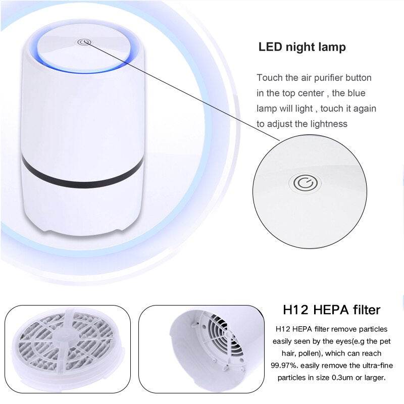 Air Freshener Lonizer Cleaner Dust Cigarette Smoke Remover USB - Mubimart