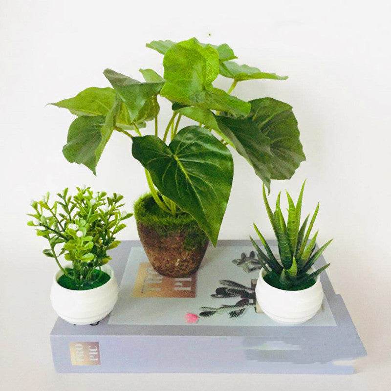 Artificial Green Plants Potted Artificial Flowers Small Ornaments - Mubimart