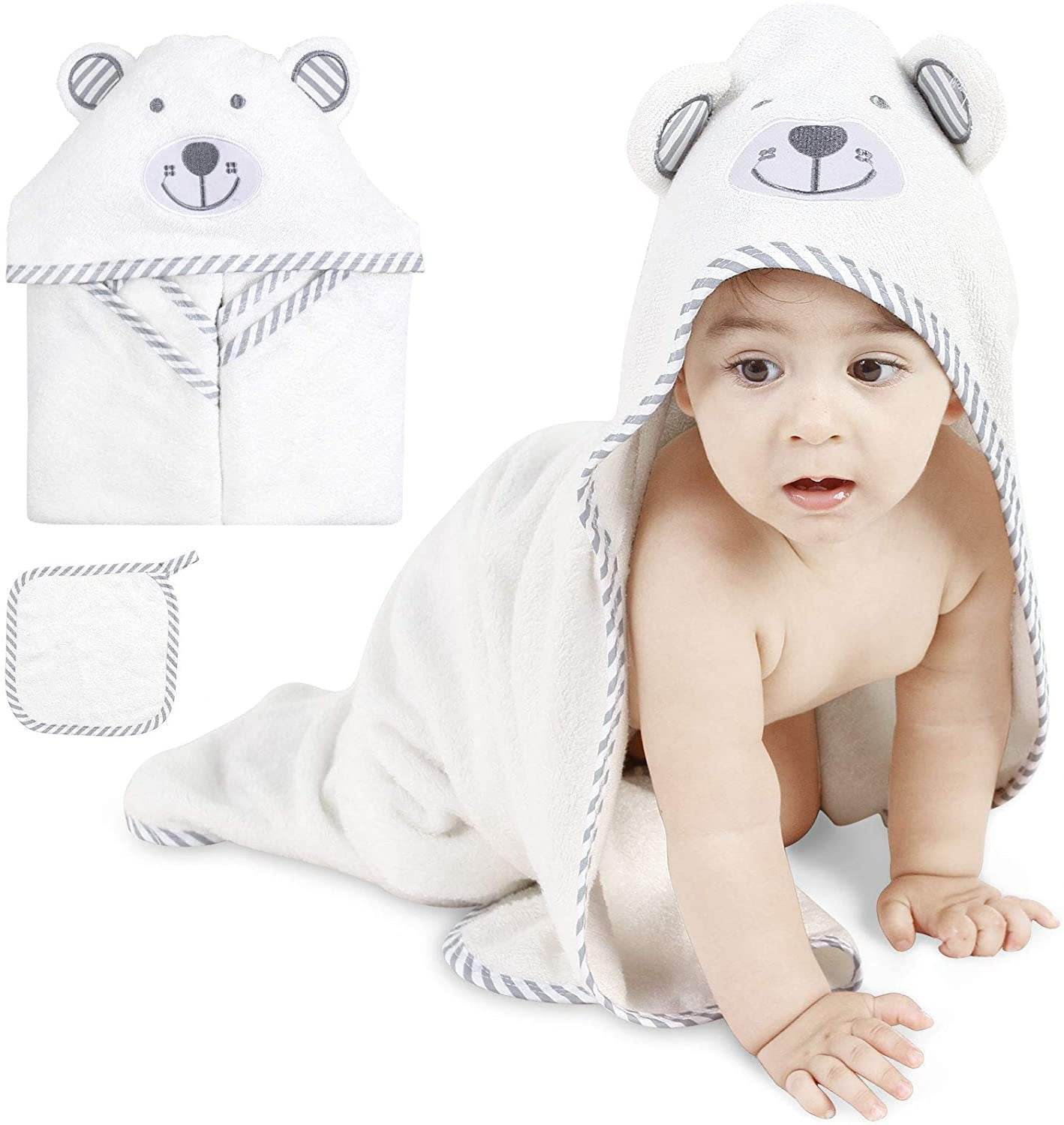 Baby Bath Towel Bear Ear Towel Plush Blanket Hooded Bathrobe - Mubimart