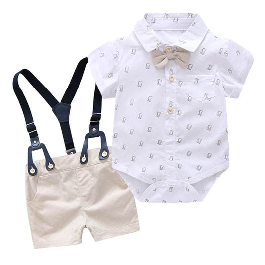 Baby Boy Cross-border Baby Boy Overalls Suit Gentleman Short Sleeve Going Out Rompers - Mubimart