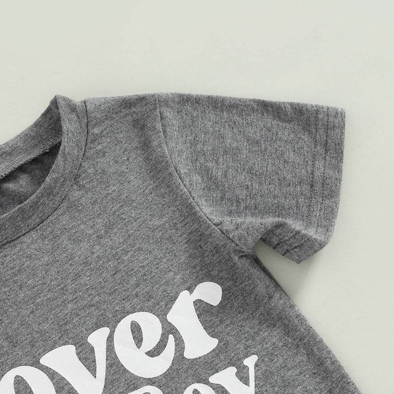 Baby Boy Short Sleeve Monogram Print T-shirt Gray Summer Clothing Set - Mubimart