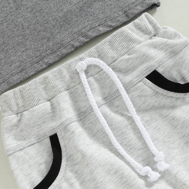 Baby Boy Short Sleeve Monogram Print T-shirt Gray Summer Clothing Set - Mubimart
