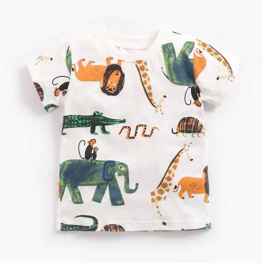 Baby Clothes Korean Children'S Clothing Baby Boy Animal Print Short Sleeve T-Shirt Shorts Two Piece Set Summer - Mubimart