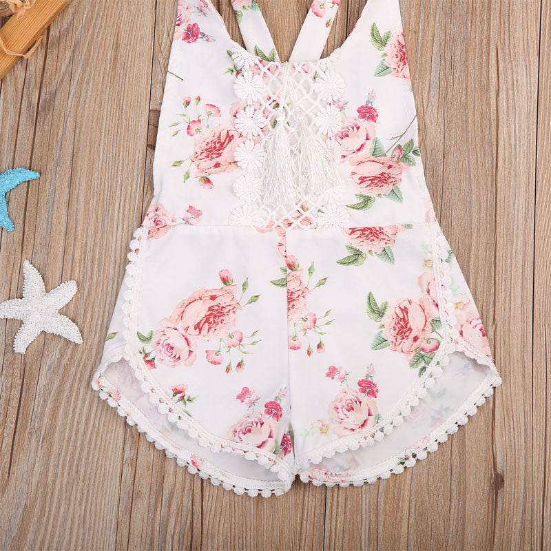 Baby Clothing Newborn Kid Baby Girl Floral Romper Clothes Sleeveless Jumpsuit Tassel Sunsuit Outfit Set - Mubimart