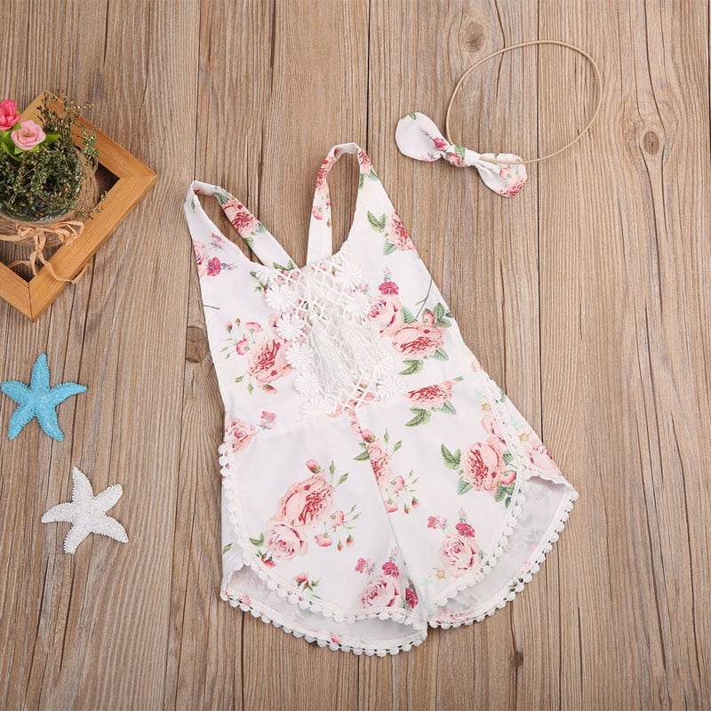 Baby Clothing Newborn Kid Baby Girl Floral Romper Clothes Sleeveless Jumpsuit Tassel Sunsuit Outfit Set - Mubimart