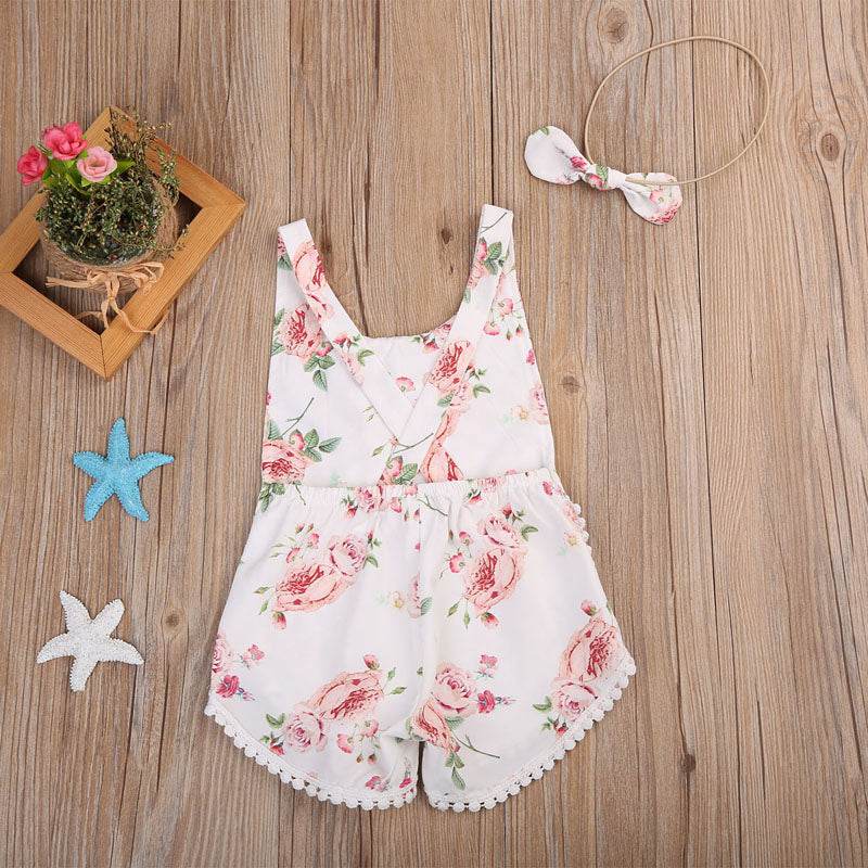 Baby Clothing Newborn Kid Baby Girl Floral Romper Clothes Sleeveless Jumpsuit Tassel Sunsuit Outfit Set - Mubimart