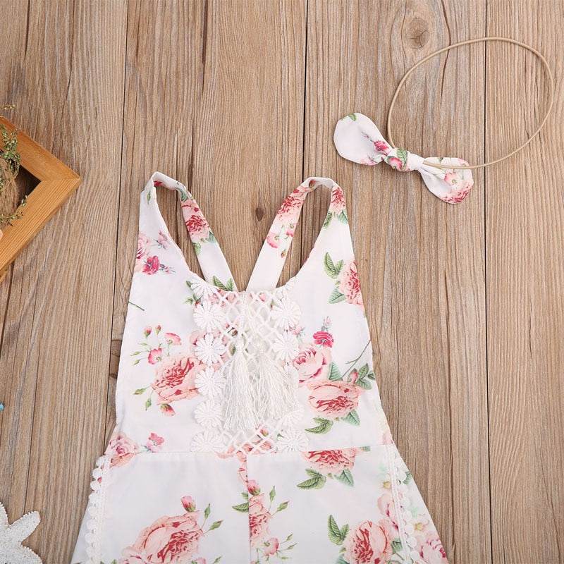 Baby Clothing Newborn Kid Baby Girl Floral Romper Clothes Sleeveless Jumpsuit Tassel Sunsuit Outfit Set - Mubimart