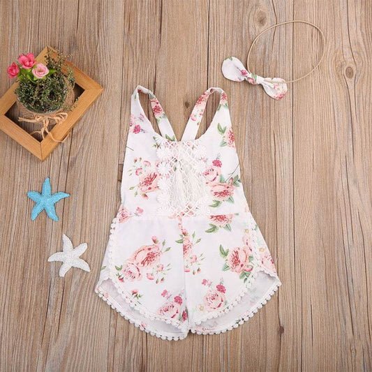 Baby Clothing Newborn Kid Baby Girl Floral Romper Clothes Sleeveless Jumpsuit Tassel Sunsuit Outfit Set - Mubimart