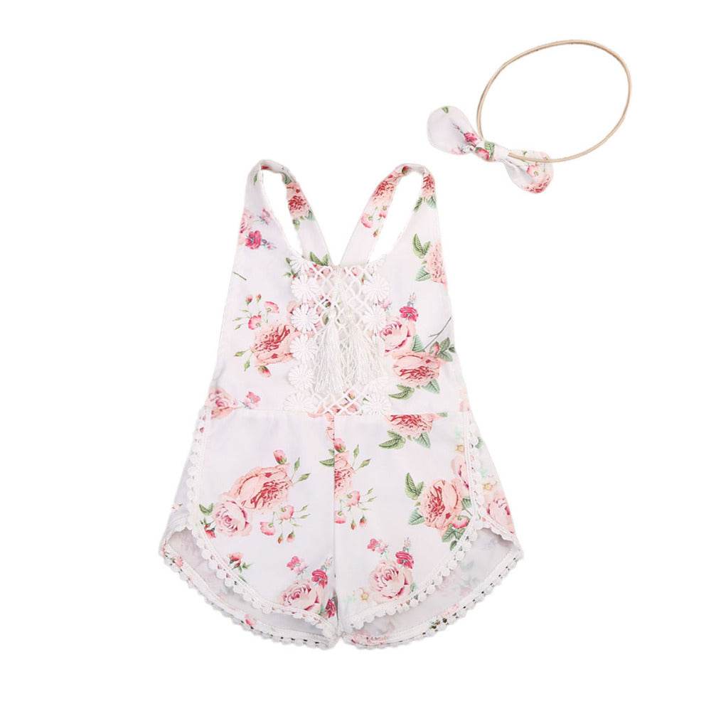 Baby Clothing Newborn Kid Baby Girl Floral Romper Clothes Sleeveless Jumpsuit Tassel Sunsuit Outfit Set - Mubimart