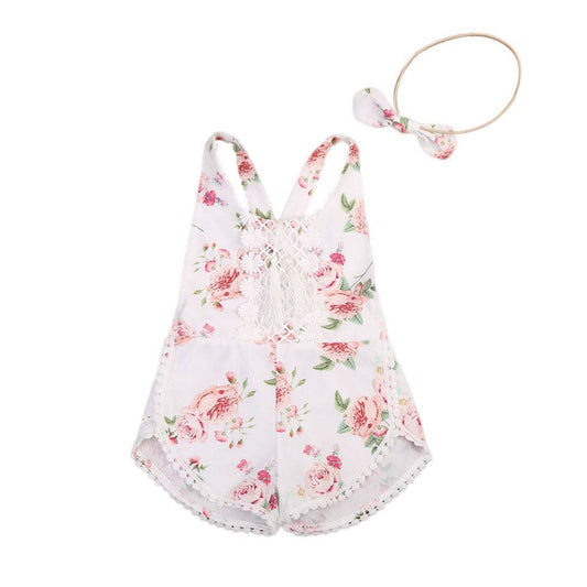 Baby Clothing Newborn Kid Baby Girl Floral Romper Clothes Sleeveless Jumpsuit Tassel Sunsuit Outfit Set - Mubimart