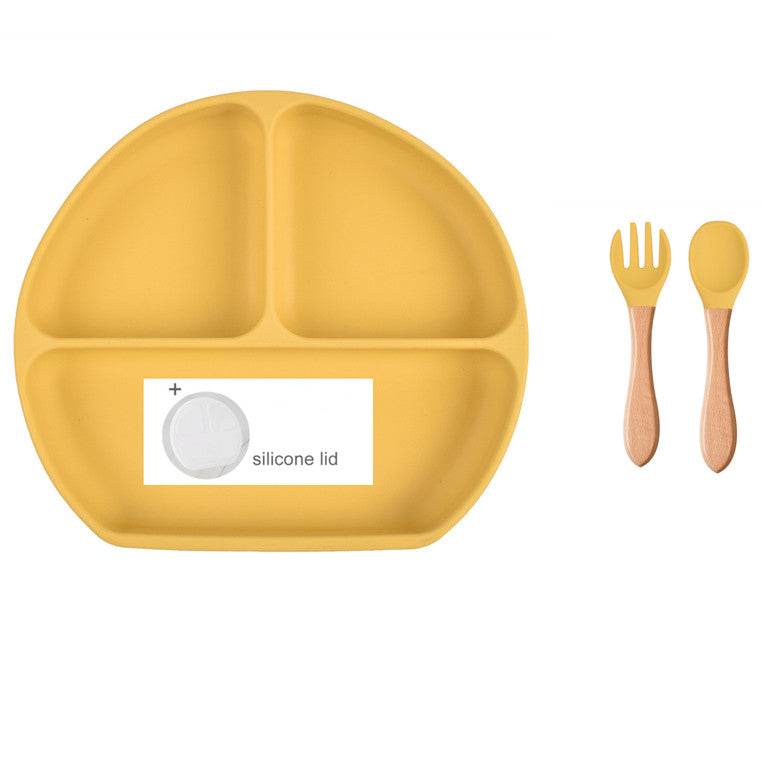 Baby Food Supplement Spoon Integrated Silicone Dinner Plate Set - Mubimart