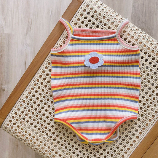 Baby Girl Candy Color Striped One-piece Romper For Girls - Mubimart