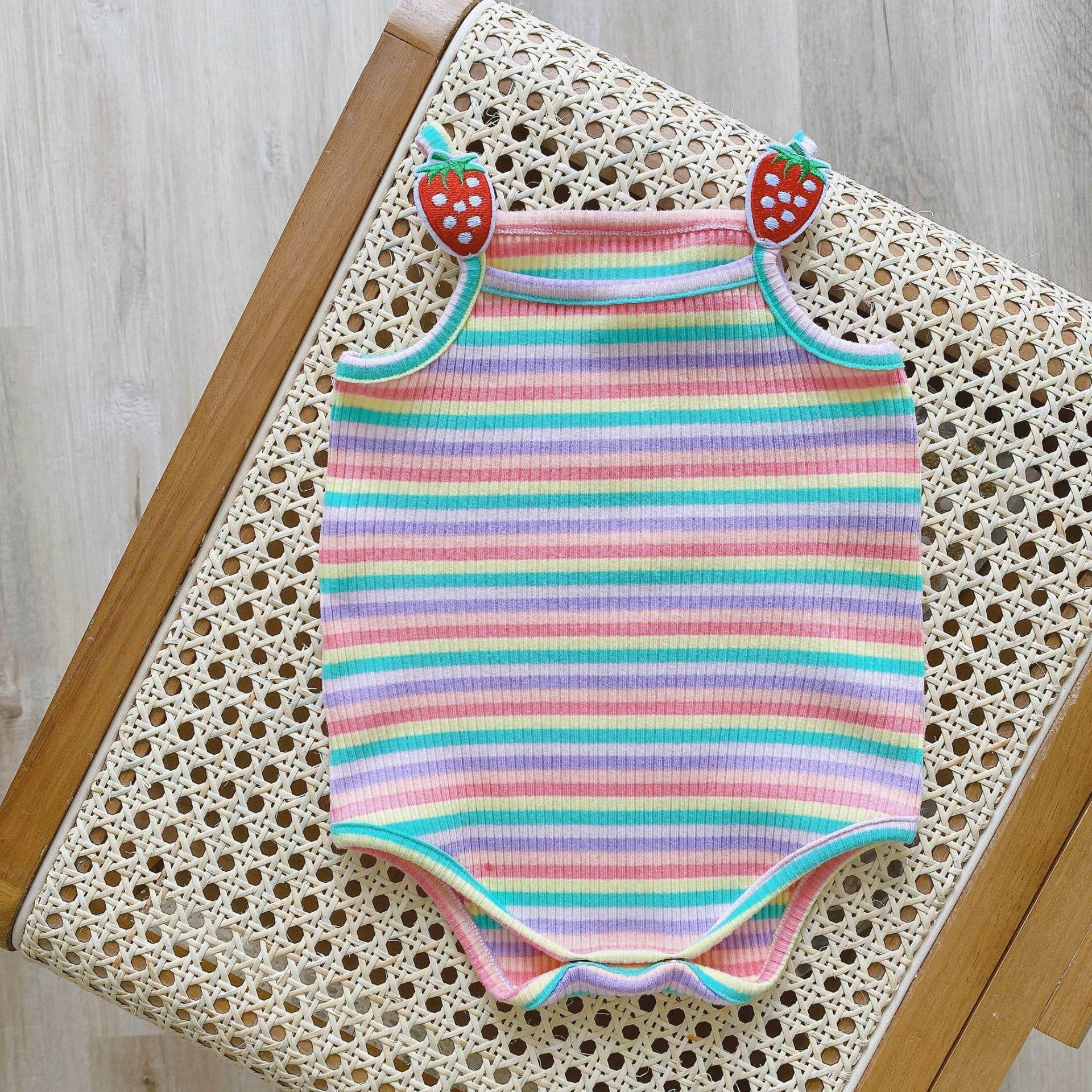 Baby Girl Candy Color Striped One-piece Romper For Girls - Mubimart