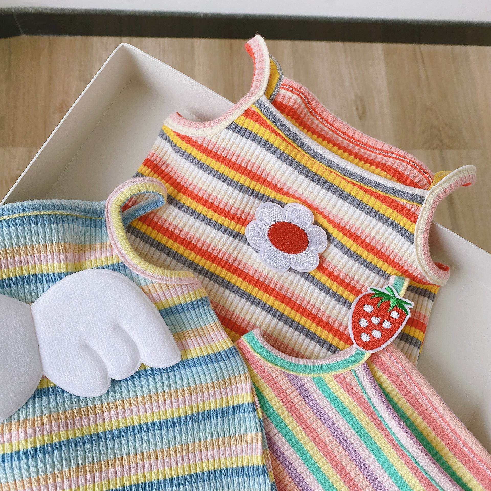Baby Girl Candy Color Striped One-piece Romper For Girls - Mubimart
