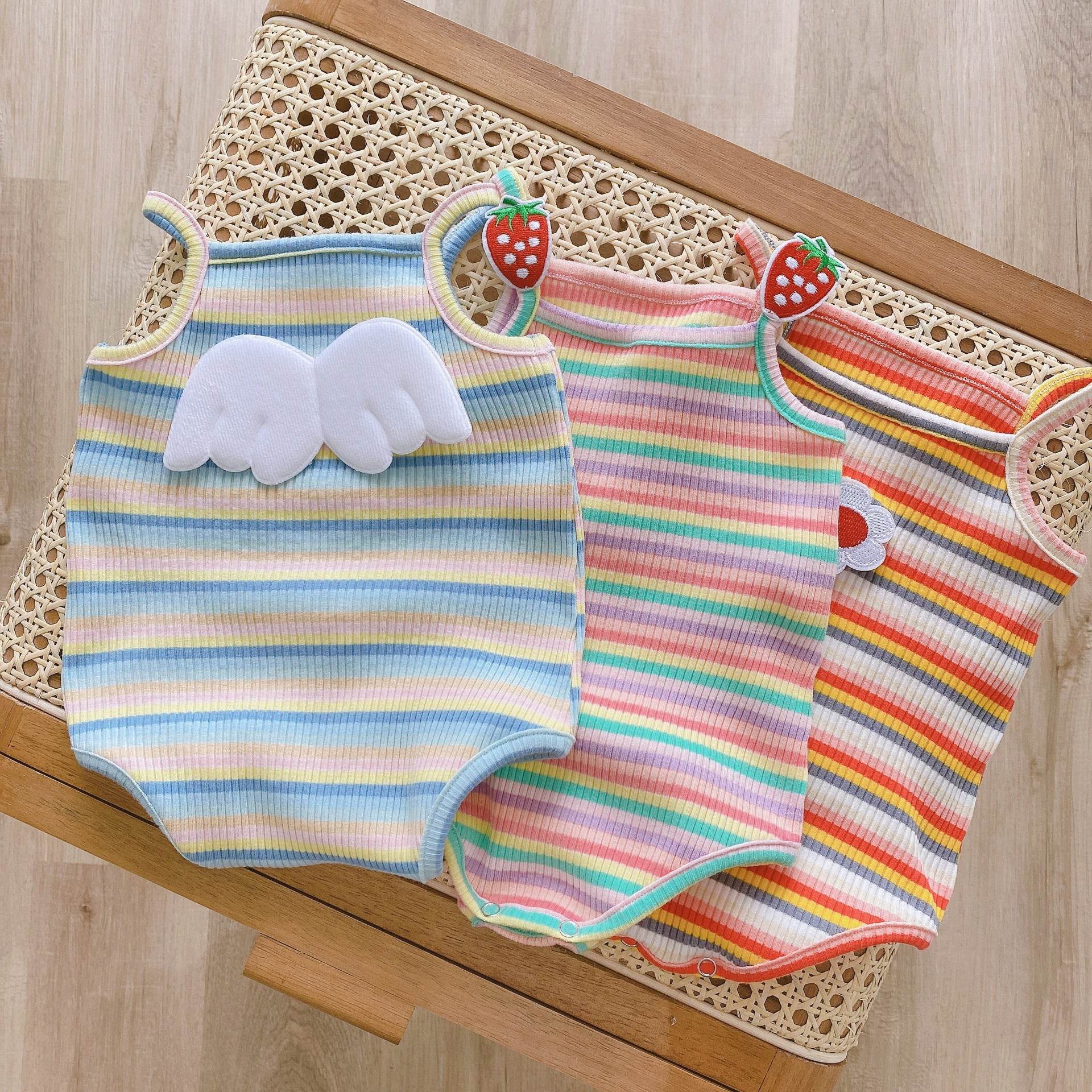 Baby Girl Candy Color Striped One-piece Romper For Girls - Mubimart