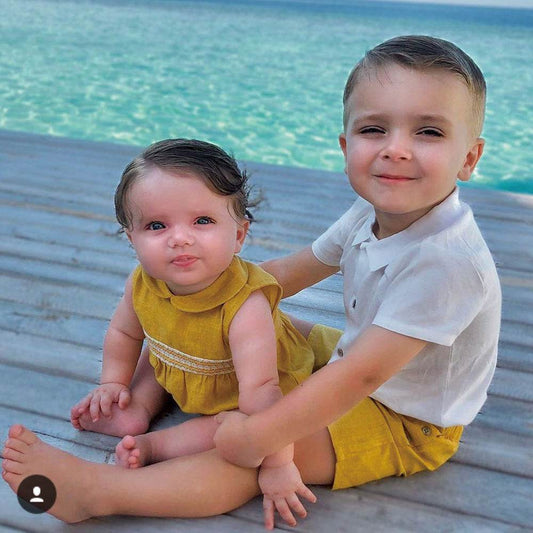 Baby Girl's One-piece Romper Cotton And Linen Sister And Brother Outfit - Mubimart