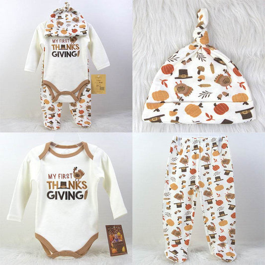 Baby Hat Long Sleeve Bodysuit Pant 3 Piece Set Spring Autumn - Mubimart