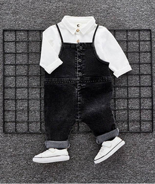 Baby autumn set 1 a 3 year old baby boom fall clothes Denim Bib two piece set of infants and young children. - Mubimart
