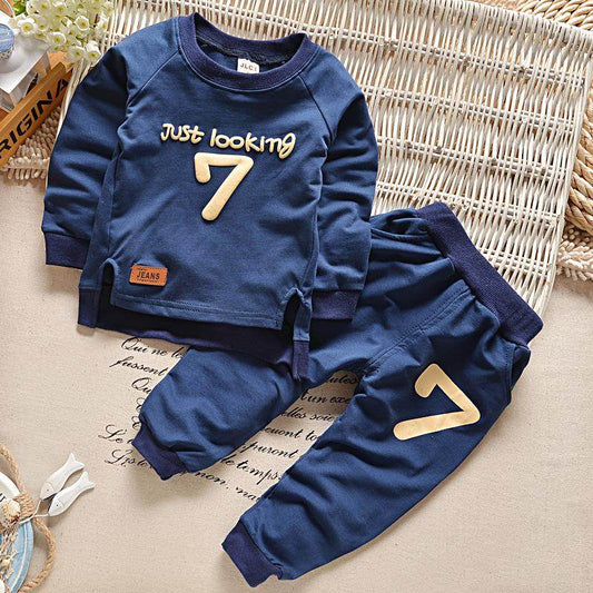 Baby cotton long-sleeved trousers two-piece suit - Mubimart