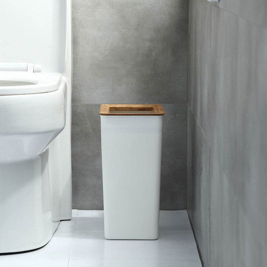 Bamboo Lid Trash Can - Mubimart