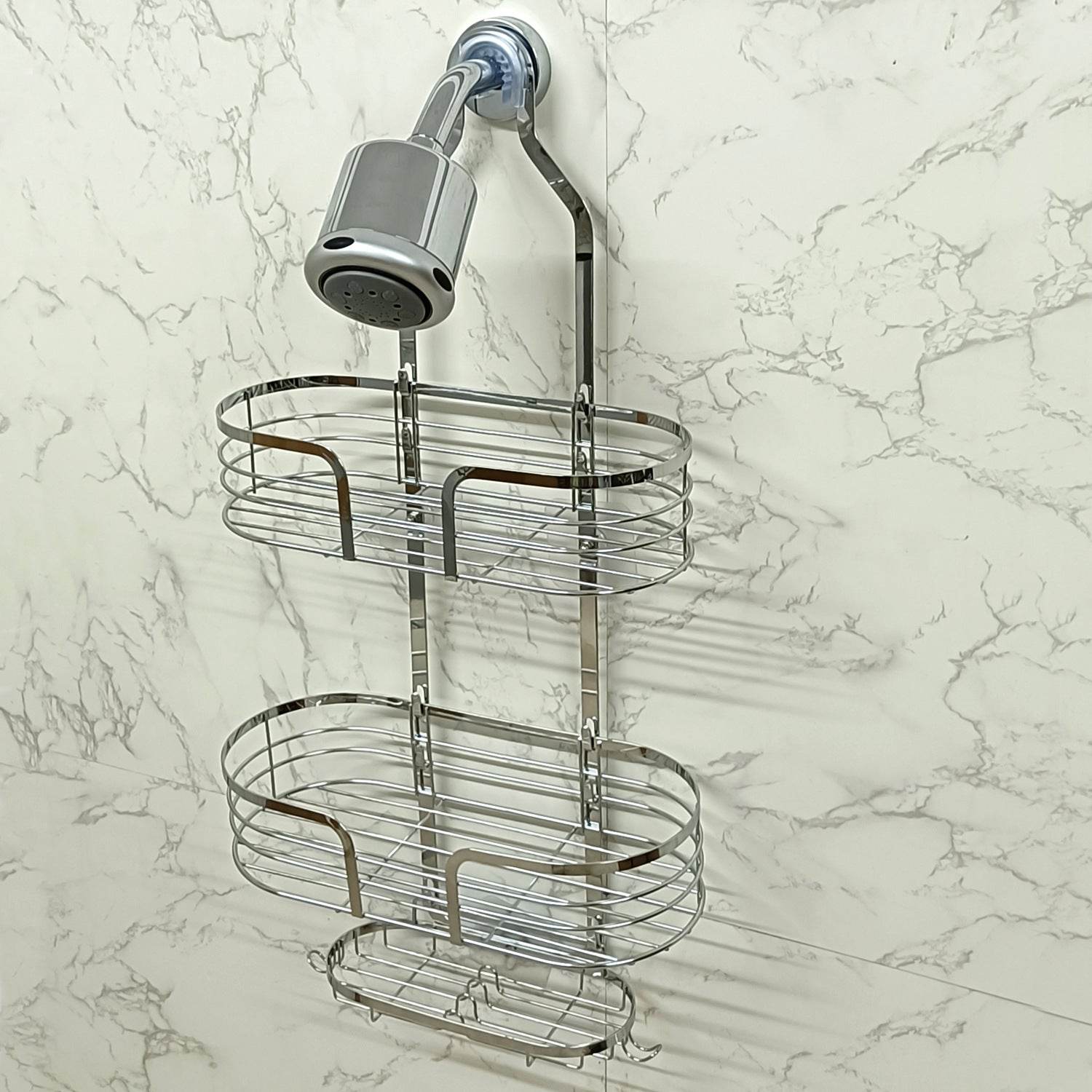 Bathroom In-wall Shower Shelf Toilet Free Installation 3-layer Hanging Basket - Mubimart