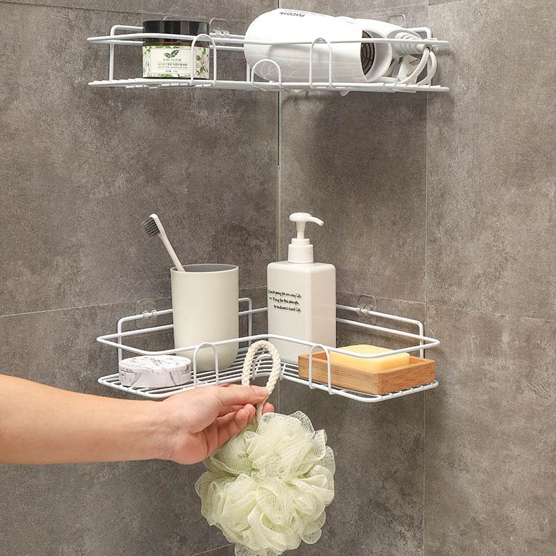 Bathroom Shelf Corner Frame Shower Wrought Iron Kitchen Accessories Storage Rack Holder Bathroom Shelves Bathroom Equipment - Mubimart