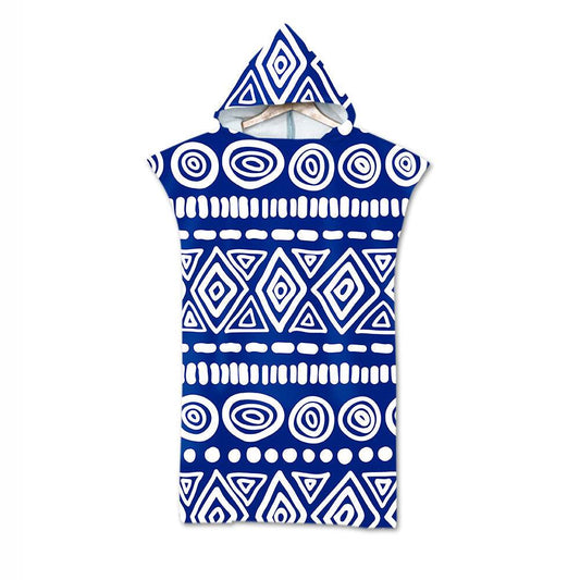 Beach Towel Cloak Cloak Geometric Print Hooded Bath Towel - Mubimart