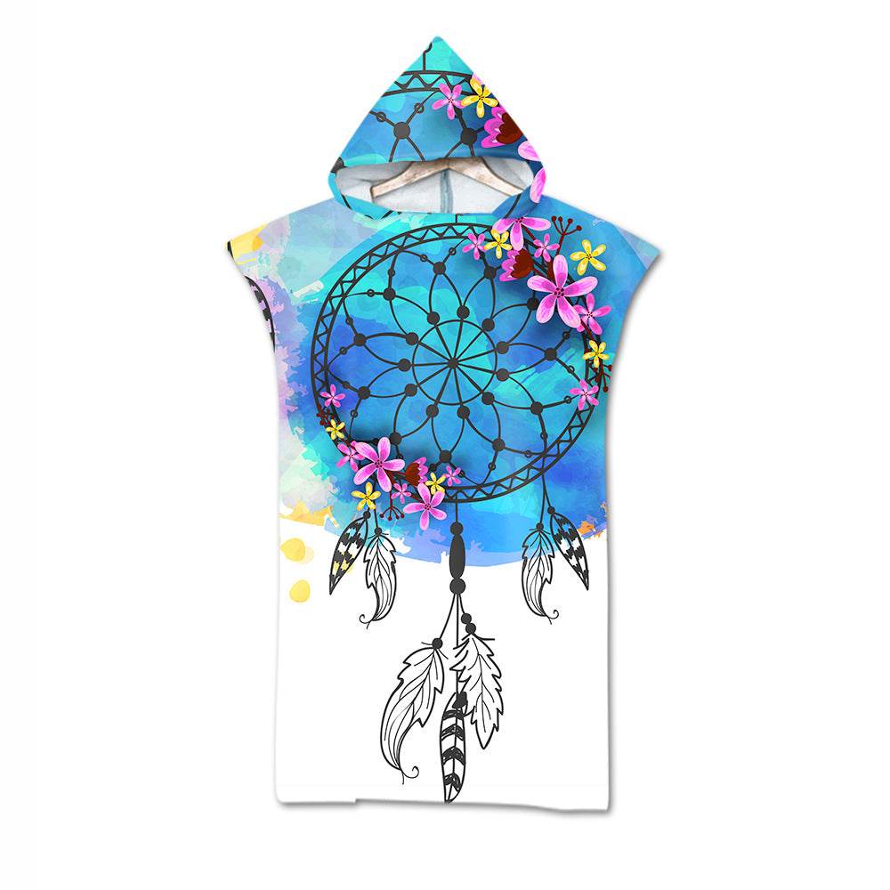 Beach Towel Cloak Cloak Geometric Print Hooded Bath Towel - Mubimart
