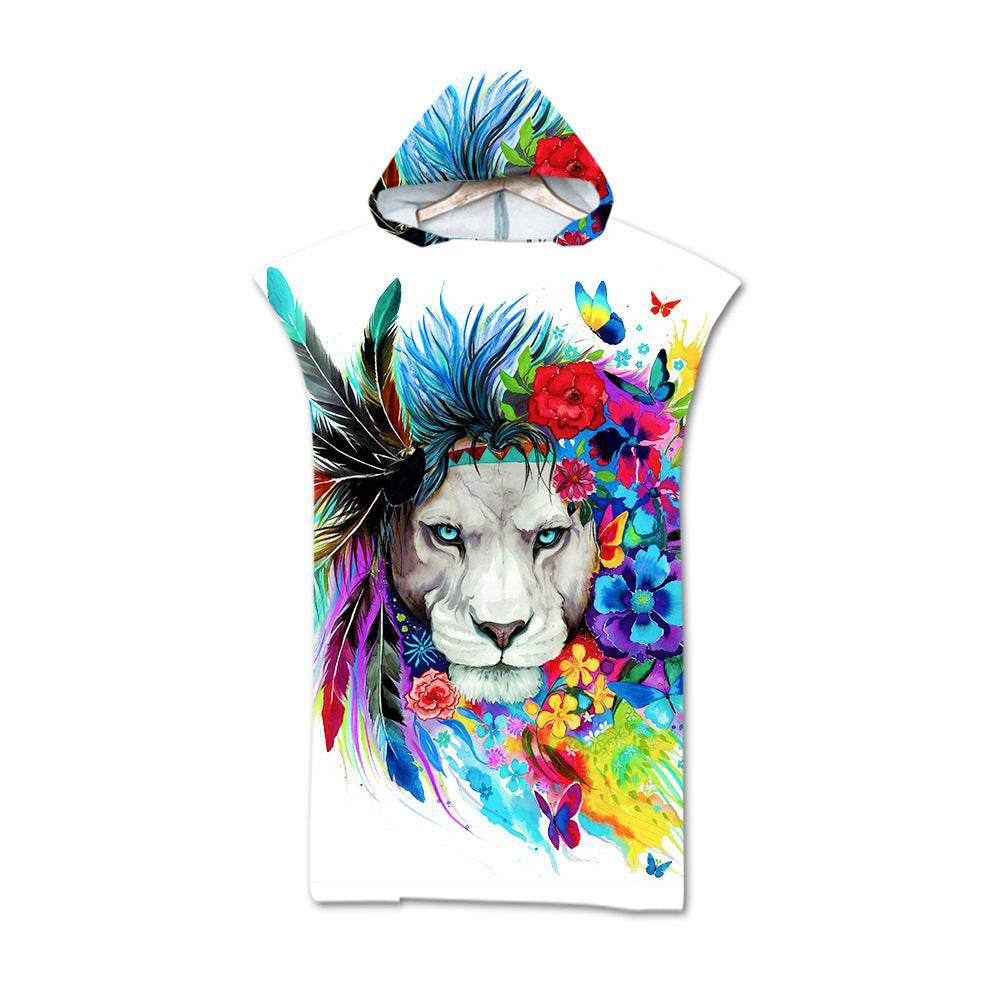 Beach Towel Cloak Cloak Geometric Print Hooded Bath Towel - Mubimart