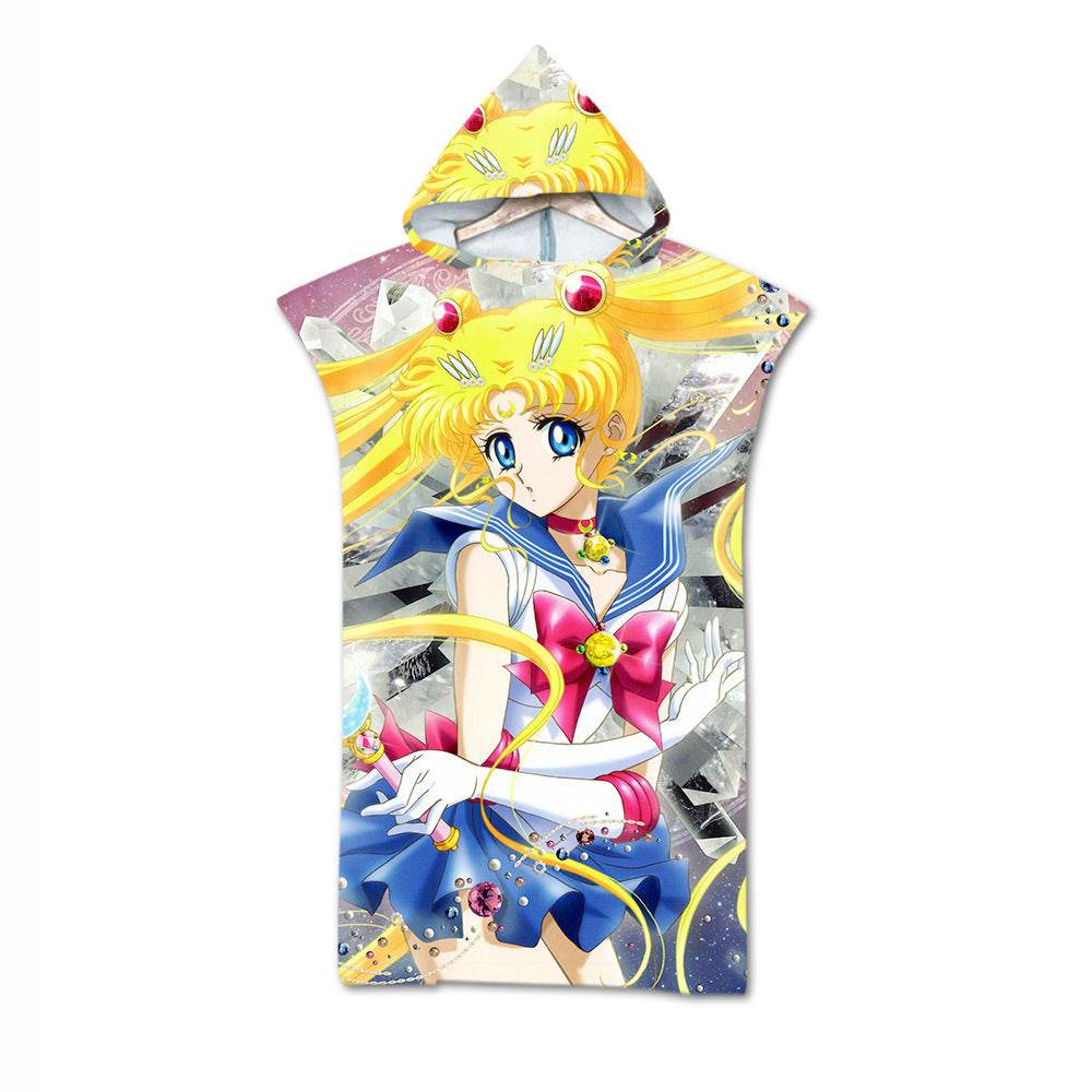 Beach Towel Cloak Cloak Geometric Print Hooded Bath Towel - Mubimart