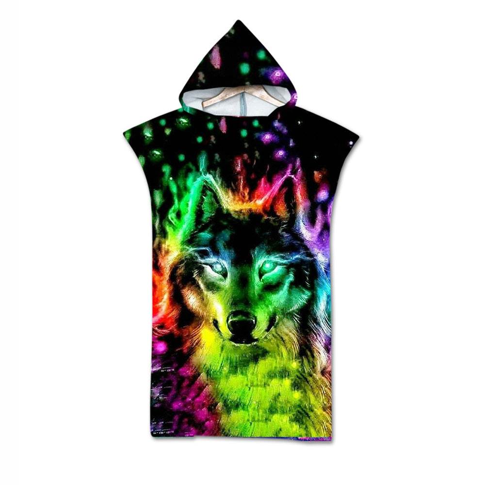 Beach Towel Cloak Cloak Geometric Print Hooded Bath Towel - Mubimart