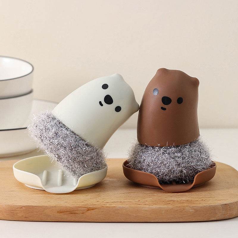 Bear Handle Acrylic Silk Dish Brush Bowl Steel Wire Ball - Mubimart