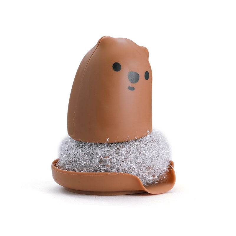 Bear Handle Acrylic Silk Dish Brush Bowl Steel Wire Ball - Mubimart