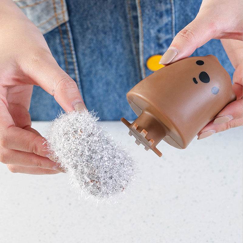 Bear Handle Acrylic Silk Dish Brush Bowl Steel Wire Ball - Mubimart