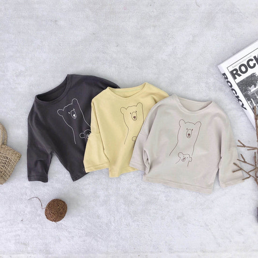 Bear print jacket in solid color - Mubimart