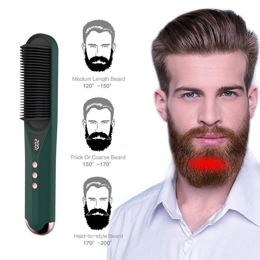 Beard Comb Beard Hair Straightener Brush Hot Comb Curling Iron - Mubimart