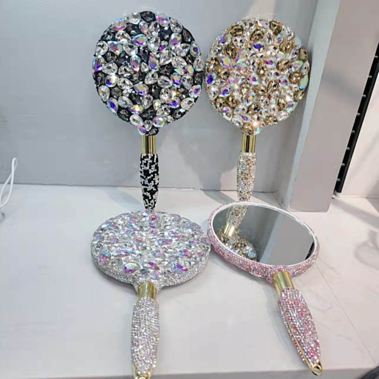Beauty Salon Tattoo Embroidered Diamond Hand-held Mirror - Mubimart