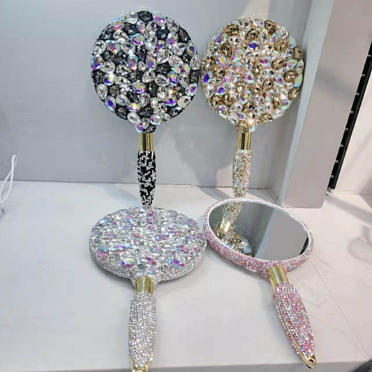 Beauty Salon Tattoo Embroidered Diamond Hand-held Mirror - Mubimart
