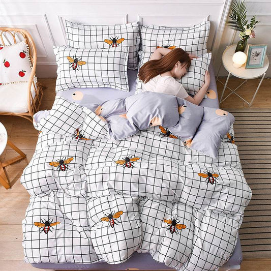 Bedding Printed Bed Four-piece Aloe Cotton Bed Sheet Type Bed Sheet Type - Mubimart