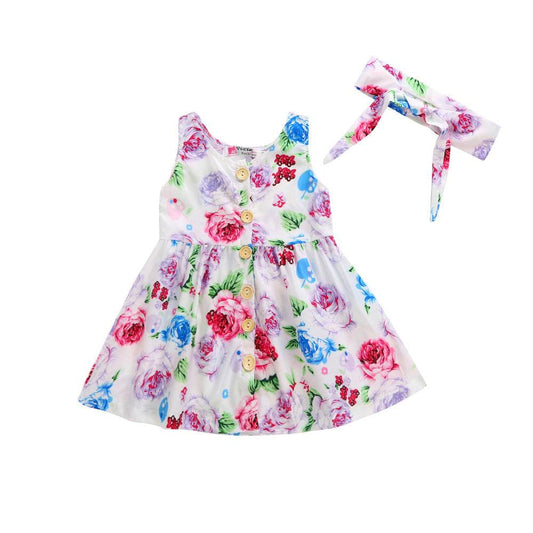 Big Flower Button Skirt Baby Girl Child Skirt - Mubimart