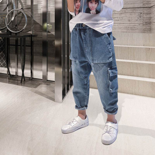 Big Kids Loose Harem Trousers Big Kids Plus Fleece Padded Overalls - Mubimart