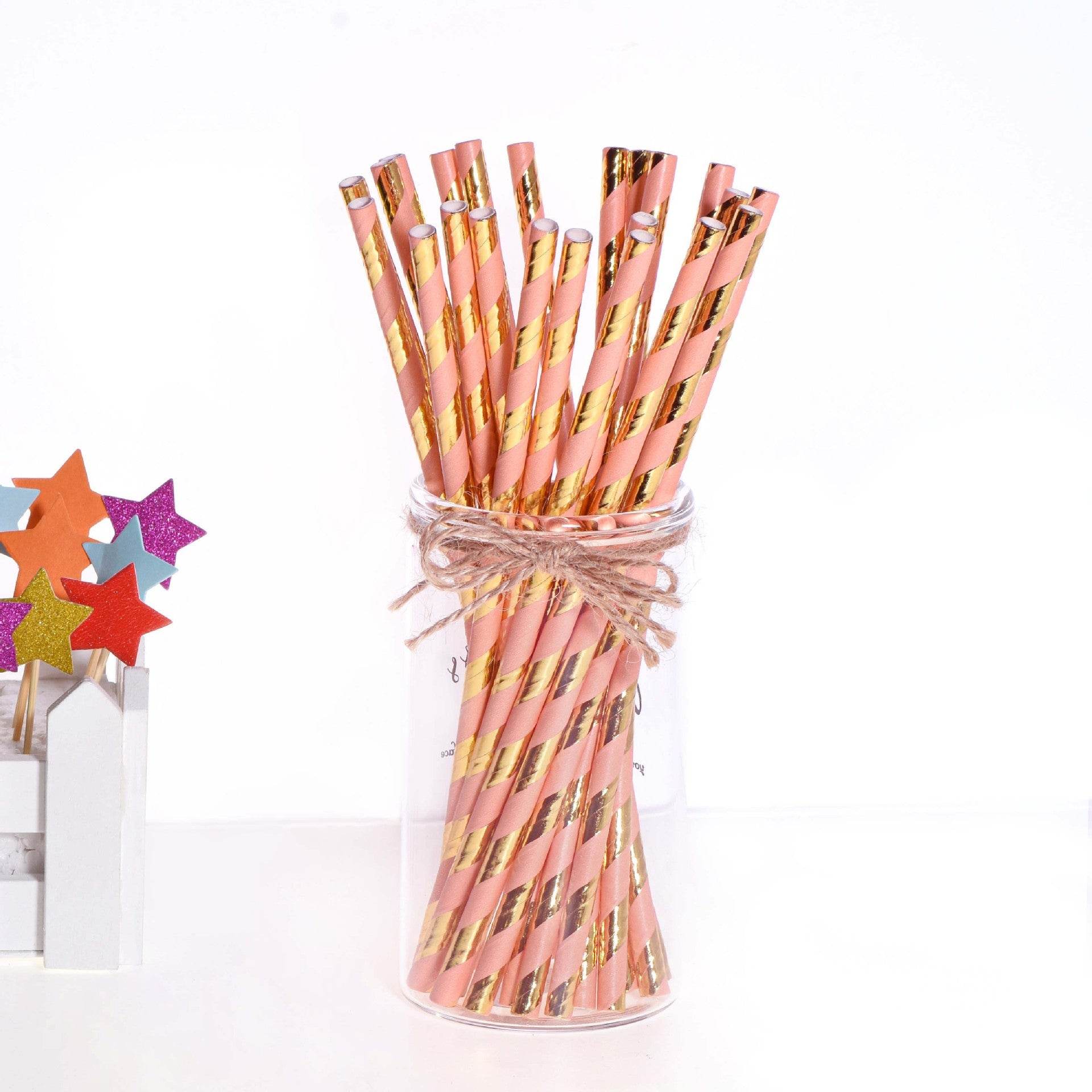 Birthday Party Dining Bar Paper Disposable Bronzing Colored Straws - Mubimart