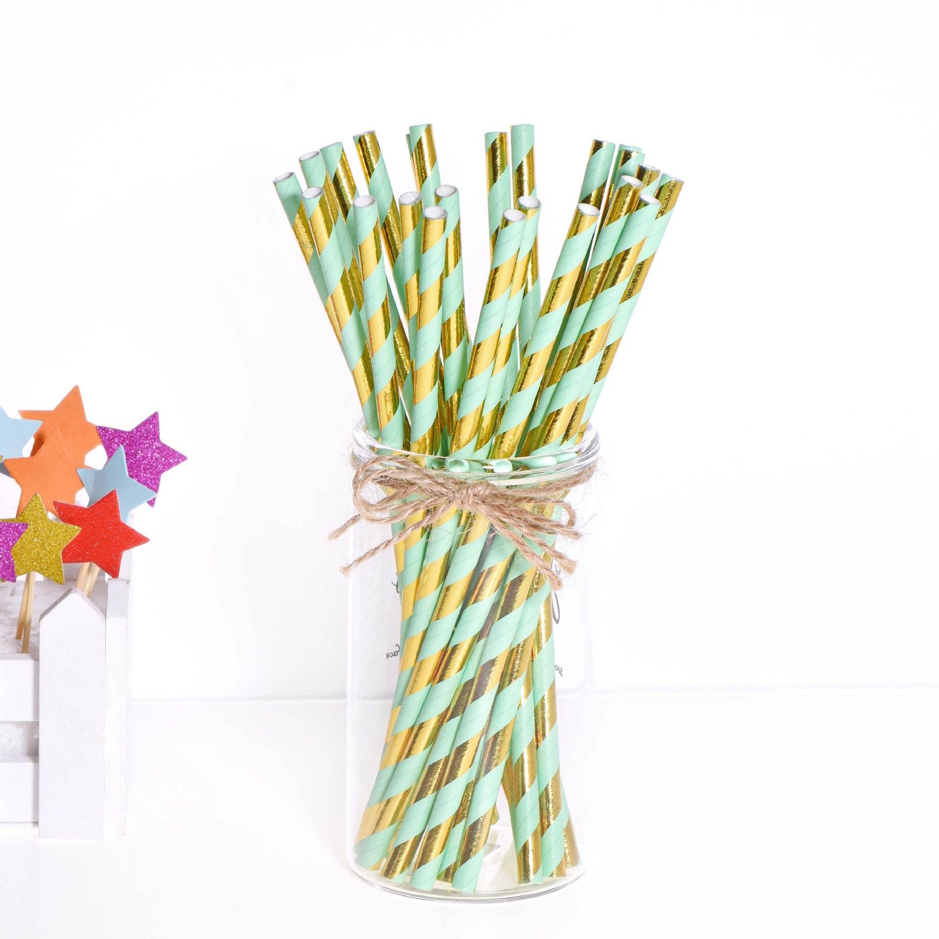 Birthday Party Dining Bar Paper Disposable Bronzing Colored Straws - Mubimart