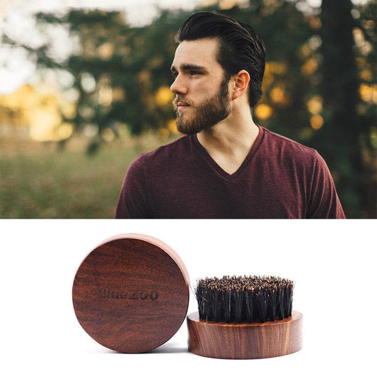 Black Gold Sandalwood Round Boar Bristles Beard Brush - Mubimart