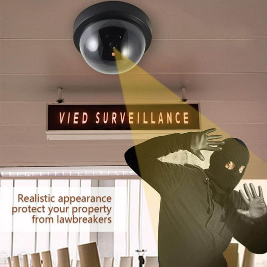 Black Plastic Smart Indoor Outdoor Dummy Home Dome Fake CCTV Security Camera With Flashing Red LED Light - Mubimart