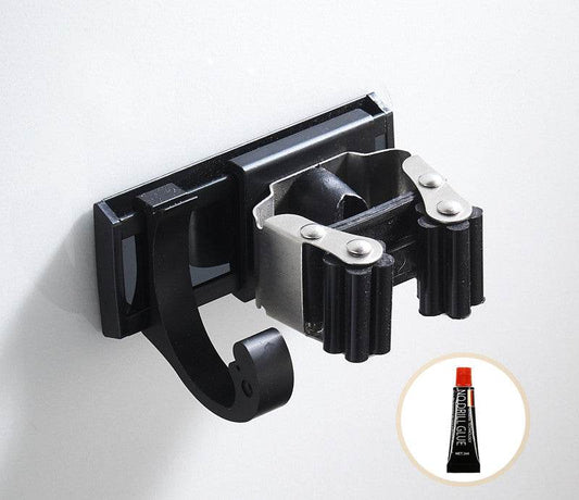 Black Wall Mount Mop Clip Mop Holder Stainless Steel - Mubimart