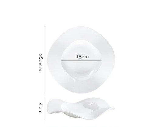 Bowl-Wave-White-Porcelain-Dish-Home-Pasta-Dessert-Mubimart-5080 - Mubimart